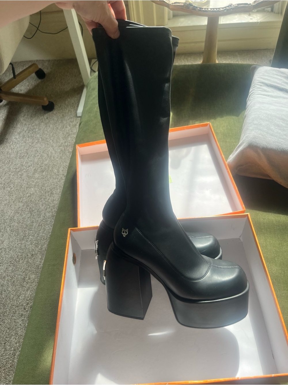 Naked Wolfe Black Platform -Knee high Boots